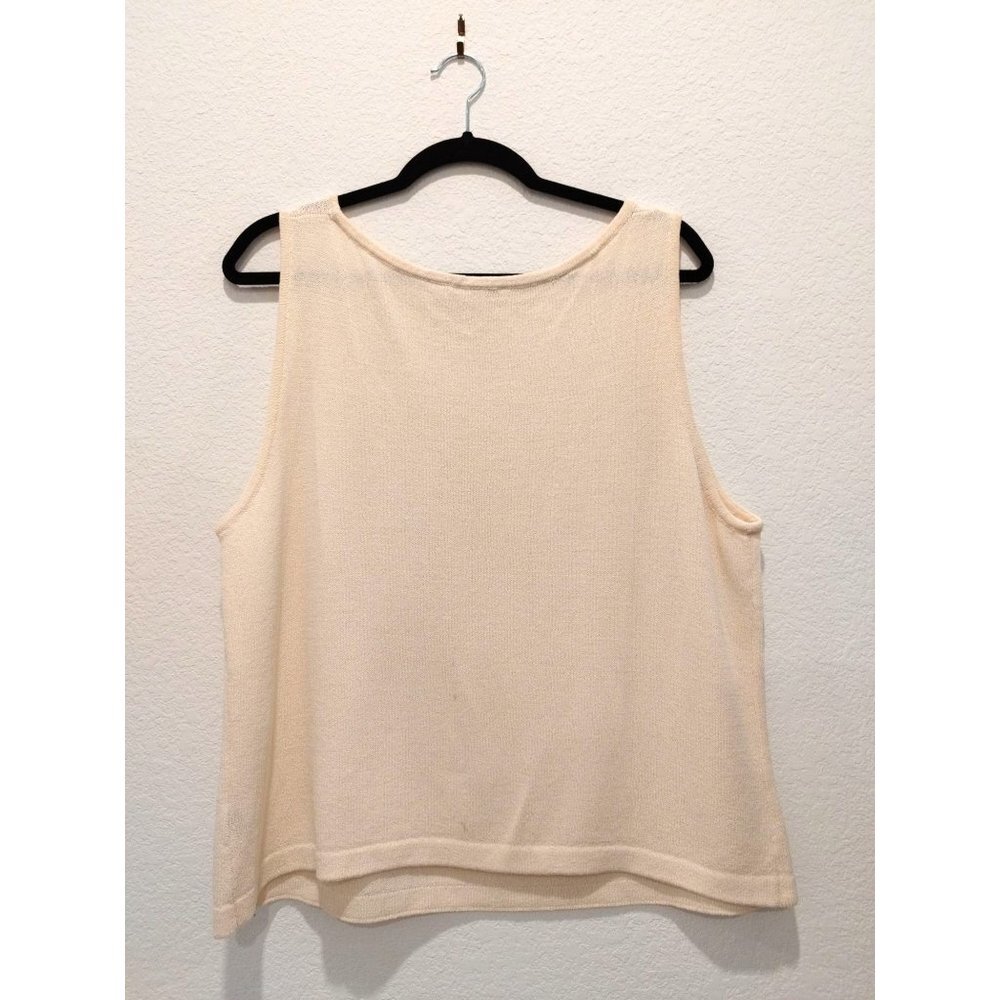 St. John Santana Knit Ivory Crop Length Tank Scoop Neck and Side Slit Top XL - Picture 3 of 12